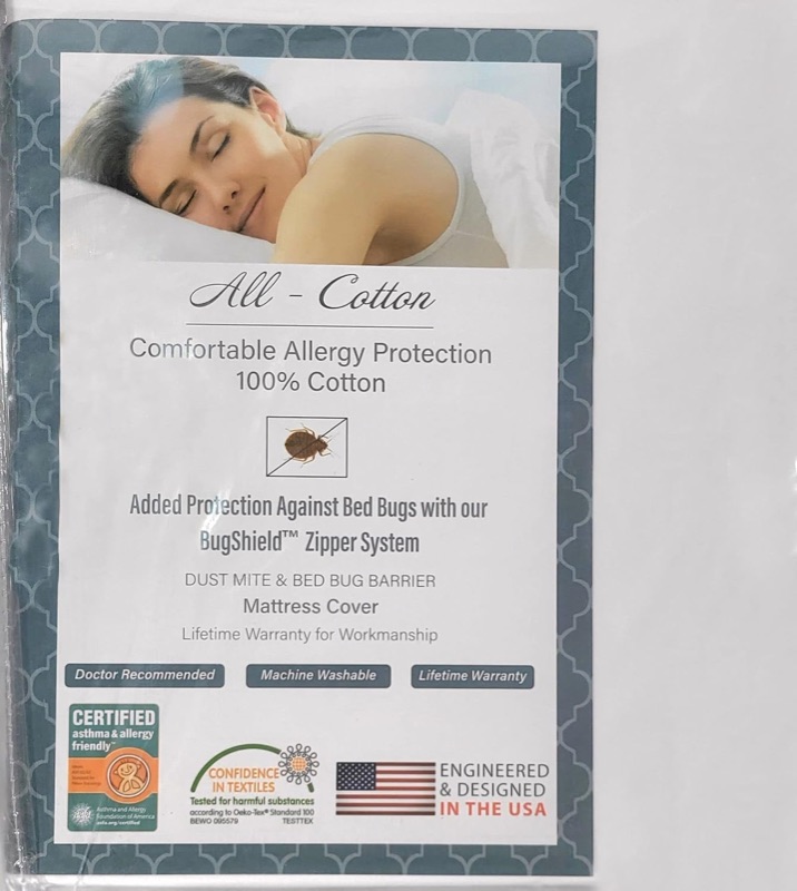 National Allergy all-cotton zippered mattress encasement in its retail packaging